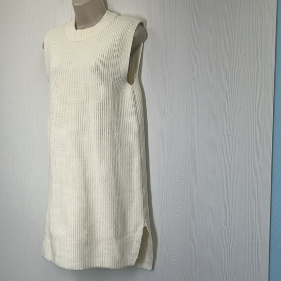 H&M - Ivory Ribbed Crewneck Sleeveless Long Slit Sweater Vest Size XS - Picture 5 of 11